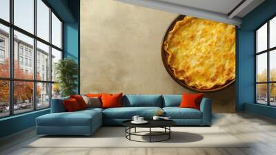 Rustic Golden Top Lasagna Dish on Simple Background Wall mural