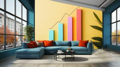 A horizontal bar chart displaying annual revenue growth, with bars in different colors and clear annotations, set on a minimalist design for easy readability. Wall mural