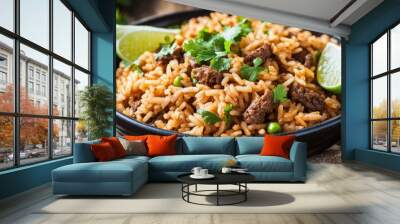 Delicious Rice Dish with Meat and Fresh Herbs Wall mural