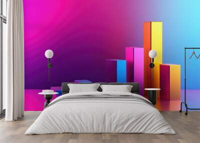 Modern 3D bar chart with vibrant colors, data visualization concept, and minimalistic background Wall mural