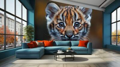 Captivating Close Up of Adorable Tiger Cub in Natural Habitat Wall mural