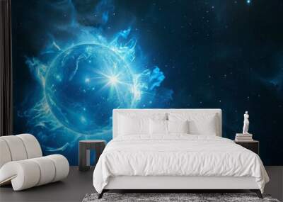 Massive Burning Blue Star in Mesmerizing Cosmic Landscape Wall mural