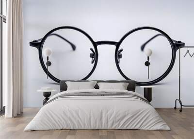 Stylish Round Eyeglasses Against Plain White Background Wall mural