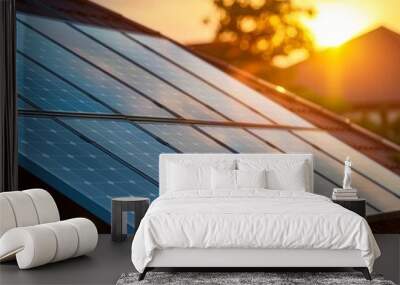 Sunlit rooftop with solar panels capturing the vibrant energy of renewable power and sustainable development Wall mural