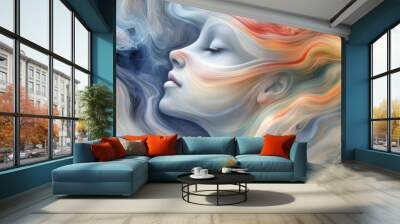 Human face with colored lights Wall mural