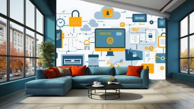 Create a diagram showcasing data encryption standards, permission settings, and compliance logs for a payment processing system Wall mural