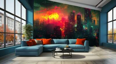 Cityscape at Sunset. Wall mural