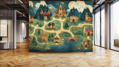 Fantasy Village Map. Wall mural