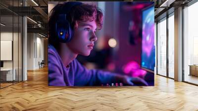 Young Gamer Focused on Wall mural