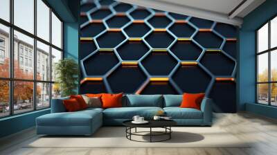 A close up of a black and silver hexagonal pattern Wall mural