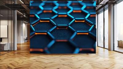 A close up of a blue and orange hexagonal pattern Wall mural