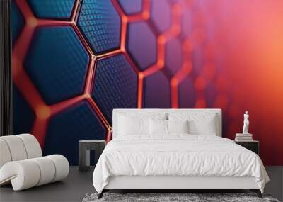 A close up of a hexagonal pattern with red and blue colors Wall mural