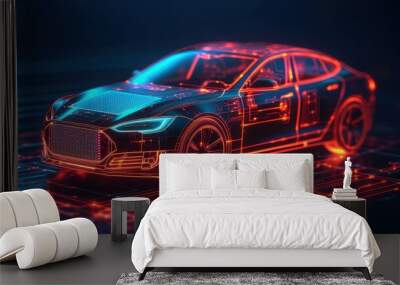 A futuristic car with a red and blue design Wall mural