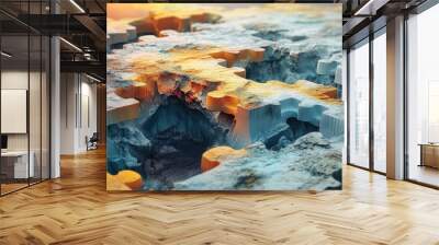 A jigsaw puzzle of a mountain with a hole in the middle Wall mural