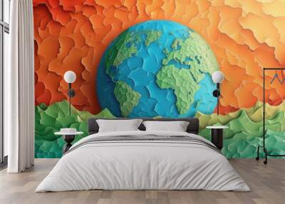 A paper cutout of a globe with a blue ocean surrounding it Wall mural