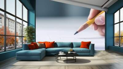 A person is writing with a pencil on a piece of paper Wall mural