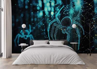 A spider web with two spiders on it Wall mural