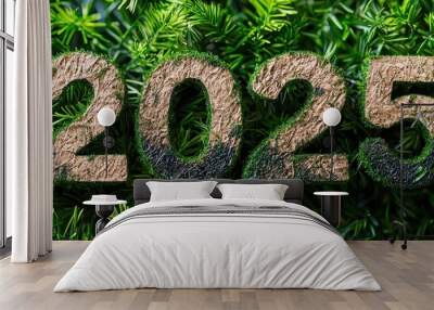 The year 2025 represented in green foliage, symbolizing growth and sustainability. Wall mural