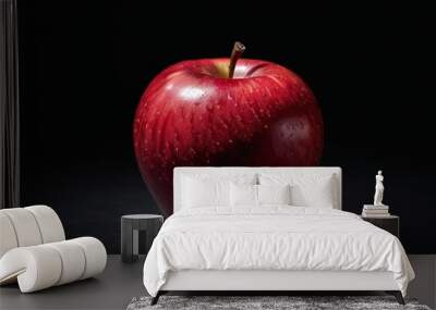 A red apple is sitting on a black surface Wall mural