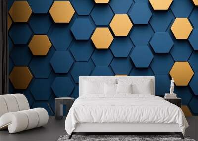 Stylish hexagon pattern in blue and gold, perfect for backgrounds, textures, or modern design projects. Wall mural