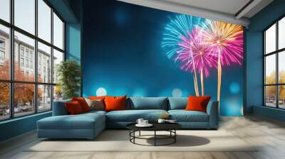 Vibrant fireworks in the night sky, bursting with colorful sparks, perfect for celebrating special occasions and events. Wall mural