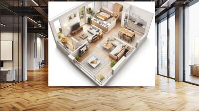 3D Floor plan of a home, 3D illustration. Open concept living apartment layout Wall mural