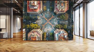 Barcelona street aerial view with beautiful patterns in Spain. Wall mural