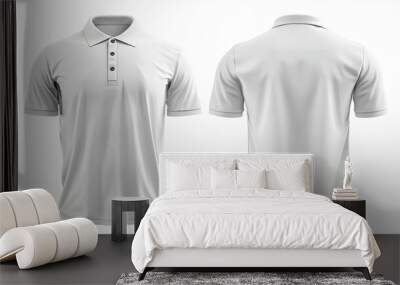 Blank shirt neck mockup template, front and back view, isolated white, plain t-shirt. Mockup.Printable polo shirt design presentation, clipping path. Blank clothing for design Wall mural