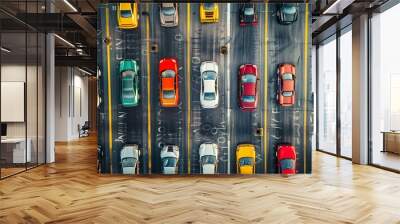 Grid race start line in a car track, Aerial top view of grid race start Wall mural