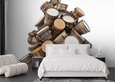 Heap of drums isolated on white background. 3d render Wall mural