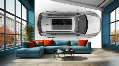 isolated simple and metallic suv car with open doors from top view on white background that easily removable Wall mural