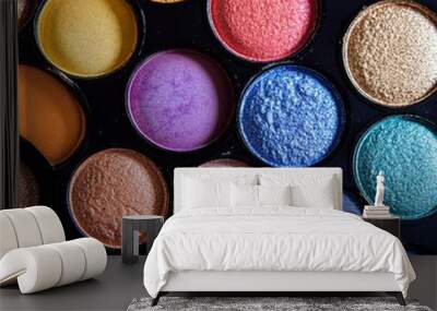 Palette of colorful eyeshadows from high view Wall mural