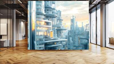 Futuristic cityscape with modern architecture and skyline. Wall mural