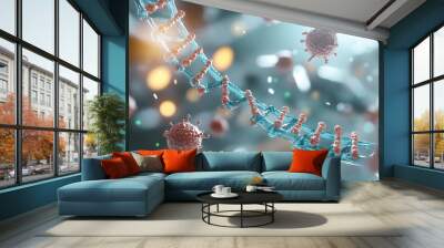 DNA strand and Cancer Cell Oncology Research Concept 3D rendering Wall mural