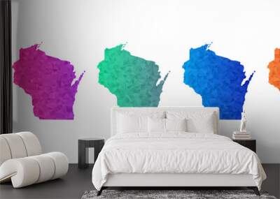 Set of vector polygonal Wisconsin maps. Bright gradient map of country in low poly style. Multicolored country map in geometric style for your Wall mural