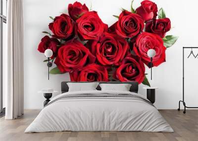 A bouquet of red roses arranged in a heart shape, symbolizing love and passion Wall mural