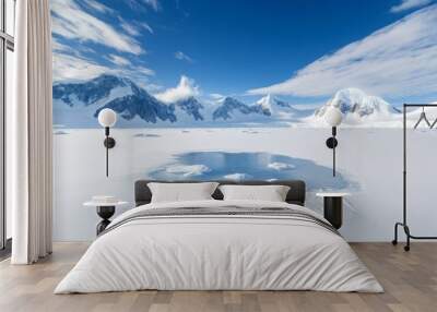 Antarctic polar ice fields, extreme cold, frozen landscape. Wall mural