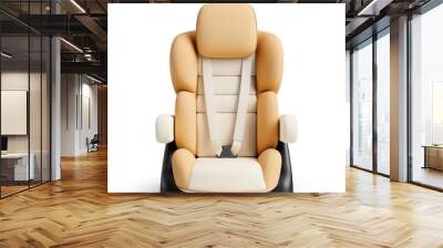 Child car seat with lumbar support, safety accessory, photorealistic design, ergonomic comfort, isolated on white background. Wall mural