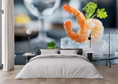 Gourmet shrimp, red shellfish, ocean seafood cuisine. Wall mural