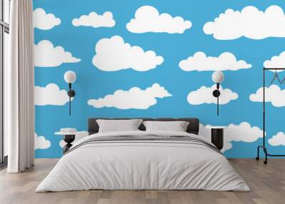 Set of cartoon clouds in flat style. white cloud collection Many white clouds for design Wall mural