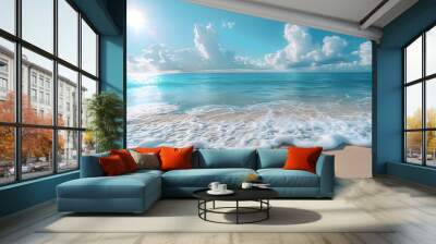 Beautiful sunny summer landscape with white sand beach Wall mural