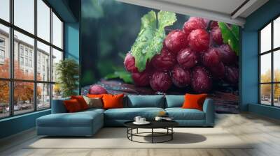 fresh grape on wooden Wall mural