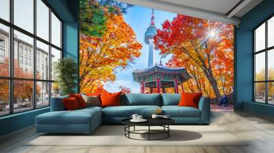 
Namsan Tower and pavilion during the autumn leaves in Seoul, South Korea. Wall mural