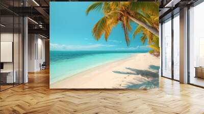 a beautiful sea beach Secluded with palm trees overlooking the sea and ocean. Wall mural