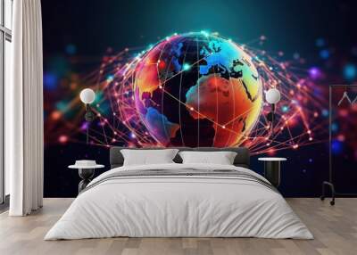 ai Online globe and payment digital marketing with global internet connection. Generative AI Wall mural