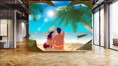 lover at the beach in sunset	 Wall mural