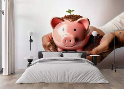 piggy bank and hand Wall mural