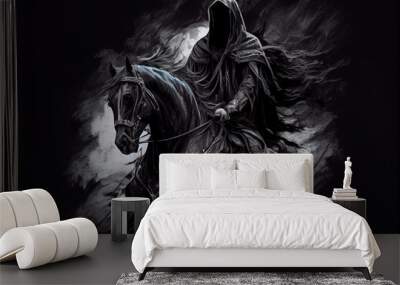 scary dark knight on the black horse character design concept created by generative ai Wall mural