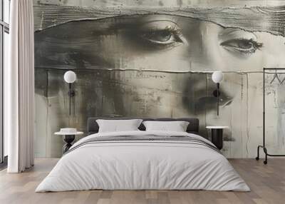 Abstract Woman Portrait with Grey and White Texture. Wall mural