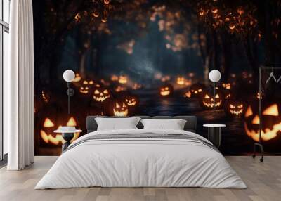 Glowing Jack-O'-Lanterns in an Enchanted Forest 3 Wall mural